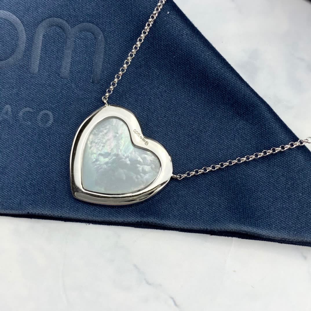 APM Monaco Silver Heart Pendant Necklace with Diamond Accents